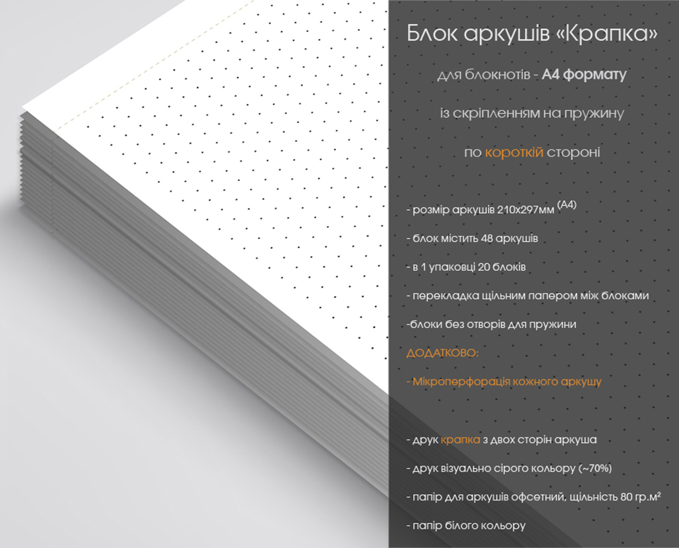 Блокнот в крапочку - заготовка аркушів для блокнота