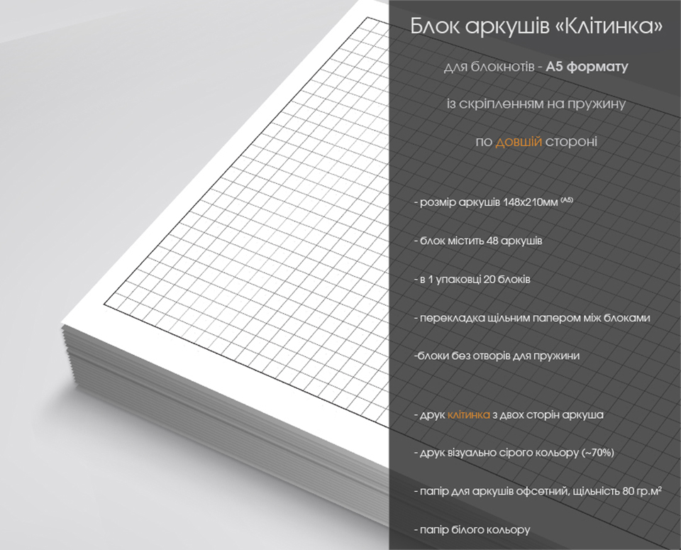 Готові блоки для блокнотів - в клітинку, А5 формат