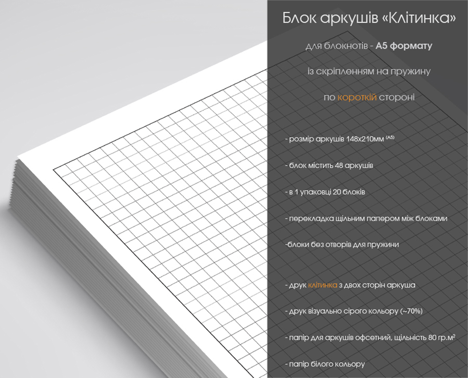 Готові блоки для блокнотів - в клітинку, для А5 формата