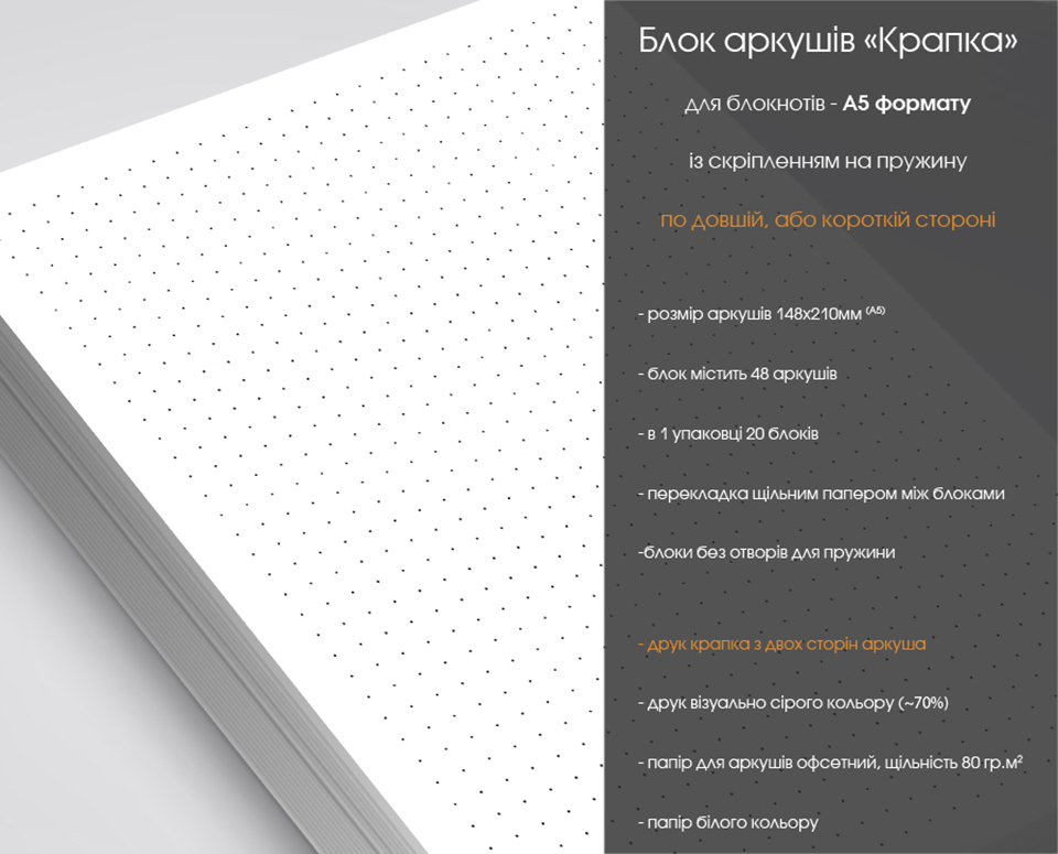 Готові блоки для блокнотів - в крапку, для А5 формата
